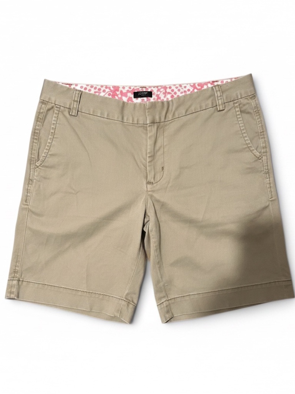 J. Crew Women's Khaki Chino Shorts with Pink Waistband Detail size 8 city fit